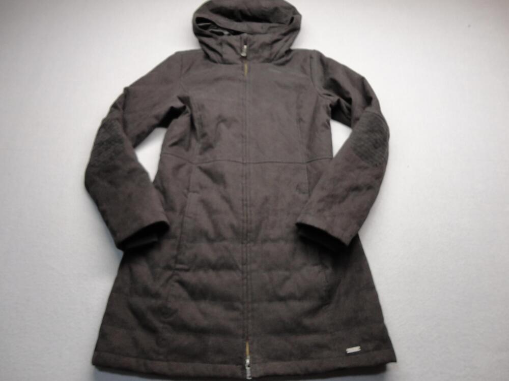 PrAna Parka Coat Womens Small Gray Hooded Quilted Insulated Warm Winter